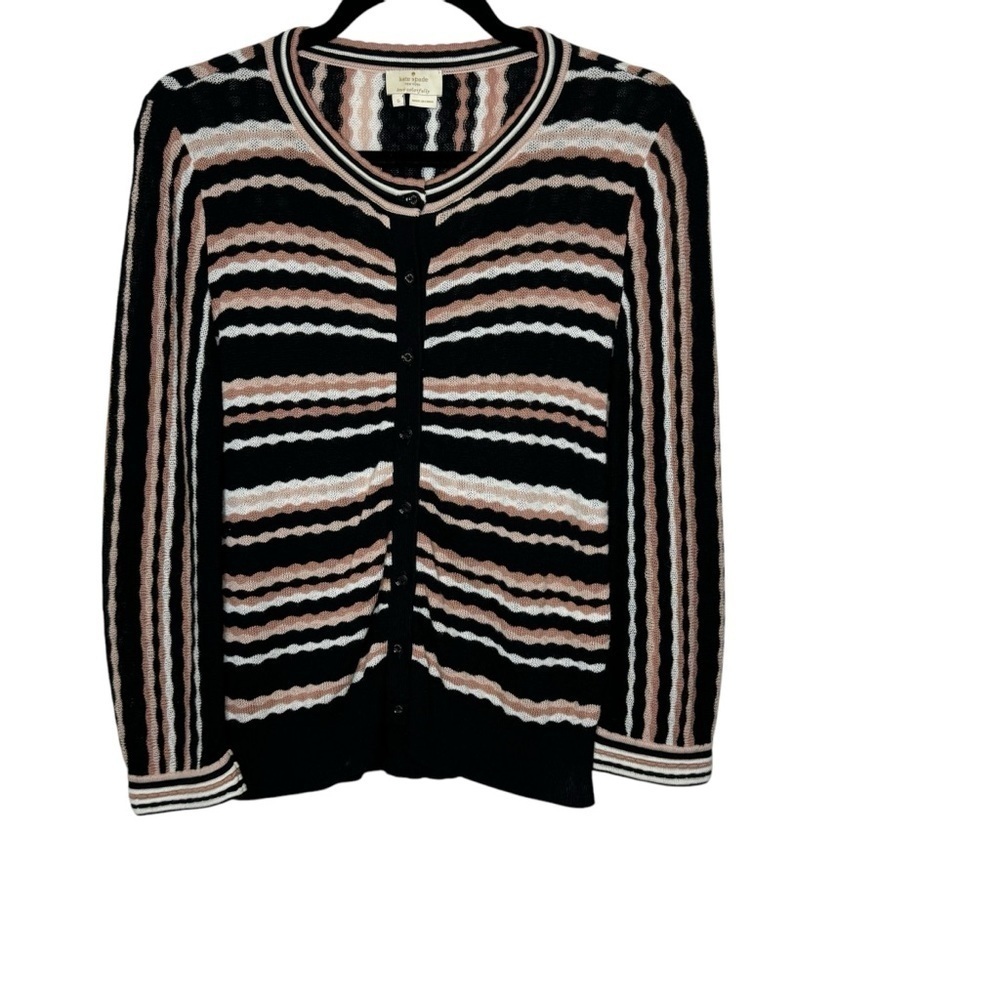 Kate Spade Pointelle Cotton Cashmere Blend‎ Striped Cardigan Sweater Small